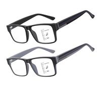 Missfive 2 Pack Unbreakable Varifocal Reading Glasses Men TR90 Progressive Multifocus Reading Glasses, Thick Frame Blue Light Blocking Glasses No-Line Multifocal Eyeglasses, 1.25x
