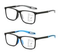 Missfive 2 Pack Upgraded Unbreakable Multifocus Progressive Reading Glasses Men Women - Sports Style TR90 Anti UV/Eyestrain/Blue, Light Multifocal Readers Spring Hinge Near-Workspace Eyewear 2.5x