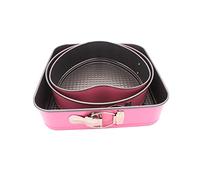 MissFox Set of 3 Cake Tin Set, Non-Stick Springform Cake Tins, Quick Release Cheesecake Tin with Removable Bottom, Heart/Round/Square (8"/9"/10"), Pink