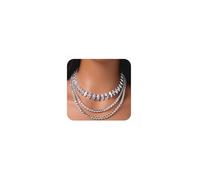 Missgrace 3Tier Vintage Boho Retro Silver Gold-Plated Bridal Wedding Large Party Prom Rhinestone Layered Choker Necklaces for Women, L, Rhinestone, No Gemstone