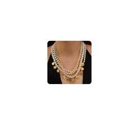 Missgrace 4Tier Women Bride Boho Gold Coin Tassel 1920s Vintage Fashion Pearl Layer Choker Necklace Long Pearl Dangle Earrings and Necklace Jewelry Set Prom Party Chunky Necklace for Women