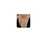 Missgrace 5 Tier Women Bride Boho Gold 1920s Vintage Fashion Pearl Layer Choker Necklace Long Pearl Dangle Earrings and Necklace Jewelry Set Prom Party Chunky Necklace for Women