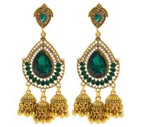 Missgrace Bohemian Indian Red Blue Rhinestone Dangle Teardrop Tassel Long Earrings for Women Vintage Retro Chandelier Earrings Beaded Crystal Jhumka Jhumki Tassel Studs Traditional Earrings for Women