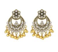 Missgrace Bohemian Indian Red Green Gold Plated Rhinestone Dangle Teardrop Tassel Simple Earrings for Women Vintage Retro Chandelier Beads Earrings Beaded Crystal Jhumka Jhumki Tassel Studs