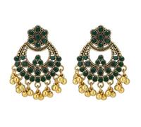 Missgrace Bohemian Indian Red Green Gold Plated Rhinestone Dangle Teardrop Tassel Simple Earrings for Women Vintage Retro Chandelier Beads Earrings Beaded Crystal Jhumka Jhumki Tassel Studs