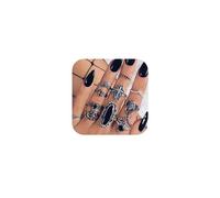 Missgrace Bohemian Vintage Silver Black Stone Knuckle Ring Set Vintage Carving Elephant Cross Boho Stackable Rings for Women 12Pcs (Style 1), 12 Count (Pack of 1), Silver
