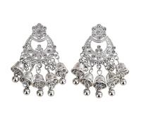 Missgrace Boho Indian Pink Red Silver Rhinestone Dangle Teardrop Tassel Bell Earrings for Women Vintage Retro Chandelier Earrings Beaded Crystal Jhumka Jhumki Tassel Studs Traditional Earrings for