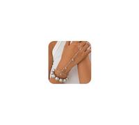 Missgrace Boho Silver Vintage Sparkling Layered Beads Slave Finger Bracelet with Rings Hand Chain Jewelry for Women, One Size, alloy, no gemstone