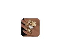 Missgrace Silver Gold-plated Flower Leaf Trendy Simple Knuckle Open Rings Vintage Crystal Faux Pearls Silver Stackable Rings Set Tribal Accessory for Women 6Pcs, Metal, No Gemstone