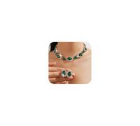 Missgrace Silver Green Rhinestones Bridal Wedding Jewelry Sets Crystal Colorful Choker Necklace Earrings Set Prom Formal Bar Party Ellipse Dainty Necklace Earrings for Women, L, Rhinestone, No