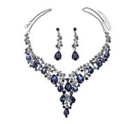 Missgrace Vintage Boho Bride Wedding Silver Colorful Red Large Party Prom Teardrop Y Long Black Rhinestone Large Shining Choker Necklaces and Earrings Set for Women, One Size, Rhinestone, No Gemstone