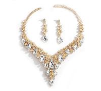 Missgrace Vintage Boho Bride Wedding Silver Colorful Red Large Party Prom Teardrop Y Long Black Rhinestone Large Shining Choker Necklaces and Earrings Set for Women, One Size, Rhinestone, No Gemstone