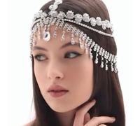 Missgrace Vintage Dainty Shining Women Bridal Rhinestone Silver Gold Plated Waterdrop Chunky Head Chain Headband Boho Crystal Teardrop Headpiece Hair Jewelry Wedding Prom Party Halloween Festival Hair