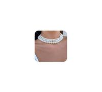 Missgrace Women Boho Dainty Chunky Short 1920s Layered Pearl Tassel Necklace Beads Short Pearls Choker Necklace Body Jewelry Accessories for Women Bride (Short Gold 3 Tier)