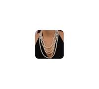 Missgrace Women Bride Boho 1920s Fashion Faux Multi-Strand Pearl Beads Choker Necklace Long Pearl Dangle Earrings and Necklace Jewelry Set Prom Party Chunky Necklace for Women
