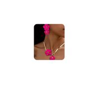 Missgrace Women Vintage Boho Statement Flower Choker Necklace Earring Set Bride Gold-Plated Green Red Y Long Necklace Earring Set for Prom Bar Party Wedding, L, Metal, No Gemstone