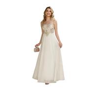 MisShow Women's Elegant Wedding Dress, Chiffon A line Lace Sleeveless Round Neck Appliques Long Bride Dress White 6