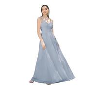 MisShow Women's Vintage Evening Dress, Chiffon A line Lace Sleeveless V Neck Long Prom Dress Dusty Blue 6