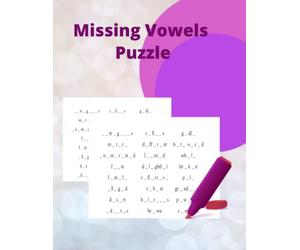 Missing Vowel Puzzle: Book | Puzzle | Great Activity | For Adults and Kids | 8.5x11