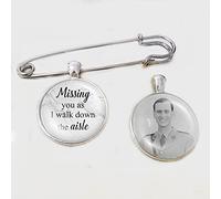 Missing you as I walk down the aisle-Personalised Wedding Bouquet Photo Bridal Charm with Lapel Pin Bride Remembering Dad Mum Nanny Grandad Boutonniere Custom Memory Memorial Keepsake (Marble)