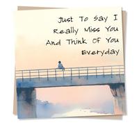 Missing You Card - Bridge, Watercolour for Friend, Bestie, Partner | for Him, Her, Men, Women, Mum, Dad, Sister, Daughter, Long Distance - from All of Us - Sunset - Blank Inside, with Envelope