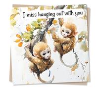 Missing You Card - I Miss Hanging Out With You - Monkeys and Nature - Beautiful Wildlife - For a Friend, Best Friend, Lover, Partner, Relative