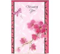 Missing You Greeting Card with Butterflies Design, 13 x 19 cm, Pink Foil