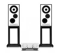 Mission 778x Integrated Amplifer Silver & 700 Standmount Speakers with Stands Black