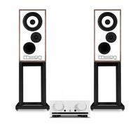 Mission 778x Integrated Amplifer Silver & 700 Standmount Speakers with Stands Walnut