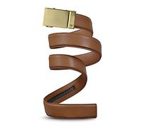 Mission Belt Mens Ratchet Leather Belt - No Holes, 40mm, Gold Buckle/Light Brown Leather, Medium (33-35)
