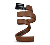 Mission Belt Ratchet Leather Belt for Men - No Holes, 40mm Metal Buckle 3Bar - Black Magic Buckle/Tan Leather, Medium (33-35)