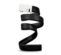 Mission Belt Ratchet Leather Belt for Men - No Holes, 40mm Metal Buckle - Alpine 40 - White Buckle/Black Leather, Custom (Up To 56)