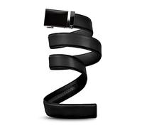 Mission Belt Ratchet Leather Belt for Men - No Holes, 40mm Metal Buckle - Vader 40 - Black Buckle/Black Leather, Medium (33-35)