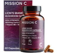 Mission C Lion's Mane Mushroom 8000mg with Vitamins B6 & B12 Capsules | Fruiting Body Extract, 40% Beta-Glucans, Vitamins B6 & B12, Lab Tested