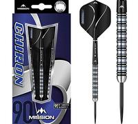 Mission Darts Chiron | Professional Steel Tip Darts Set Including 90% Tungsten Barrels, Points and Flights | Electro Black & Blue