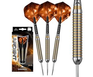 Mission Darts D5413 Ardent | 23g Professional Steel Tip Darts Set Including Brass Barrels, Points and Flights, M1, Silver/Orange