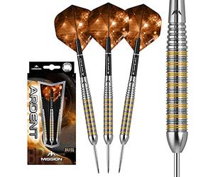 Mission Darts D5414 Ardent | 24g Professional Steel Tip Darts Set Including Brass Barrels, Points and Flights, M2, Silver/Orange