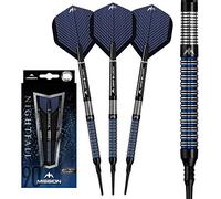 Mission Darts #_D9682 Nightfall | 20g Premium Soft Tip 90% Tungsten Straight Ring Barrel Dart Set including 3 Flights, 3 Mission Shafts with S-Lock Rings and Point Protector, M1, Black/Blue