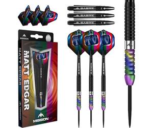 Mission Darts | Matthew Edgar Darts | Steel Tip Darts Set | 90% Tungsten Barrel | Black PVD & Coral | Available in Multiple Weights. (25, Grams)