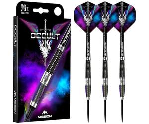 Mission Darts Occult 90% Tungsten Barrel Steel Tip Premium Dart Set, Black and Coral, Shafts and Flights, 25g (D1646)