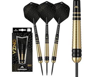 Mission Darts Onza | Professional Steel Tip Darts Set Including Brass Barrels, Points and Flights, Black/Gold | Multiple Weights and Styles Available