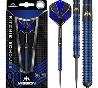 Mission Darts Ritchie Edhouse 90% Tungsten Barrel Steel Tip Premium Player Dart Set, Black Titanium, Shafts and Flights, 23g (D0877)
