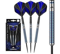 Mission Darts Ritchie Edhouse | The Madhouse Premium 90% Tungsten Straight Barrel Steel Tip Dart Set with 3 Flights, 3 Mission Shafts with S-Lock Rings and Point Protector, Blue