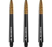 Mission Darts Sabre Shafts | Durable Black Polycarbonate Stems with Coloured Aluminium Top | 3 Sets of 3 Shafts | Gold | Medium (S1515)