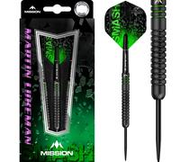 Mission Darts Martin Lukeman 90% Tungsten Barrel Steel Tip Premium Player Dart Set, Black Titanium, Shafts and Flights, 25g (D0878)