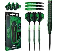Mission | Venom Darts | Black & Green | Electro Plate | Steel Tip Darts Set | 90% Tungsten | Available in Multiple Weights. (25, Grams)