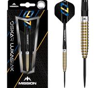 Mission | Oskar Lukasiak Darts | Steel Tip Darts Set | 95% Tungsten Barrel | Black & Gold PVD | Includes Dart Flights and Stems | Available in Multiple Weights.