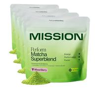 MISSION - Perform Matcha Superblend - 30 Servings - Natural Berry Flavour - Ceremonial Grade Matcha, Yerba Mate, Lion’s Mane & Cordyceps (Pack of 4)
