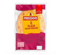 Mission Plain Naan Bread - 2-Pack per Bag, Case of 6, Soft & Authentic Indian-Style Flatbread