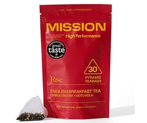 MISSION - Rise Tea - English Breakfast Tea with Yerba Mate, Gotu Kola & Ginkgo Biloba - Improve Performance - 30 Pyramid Tea Bags